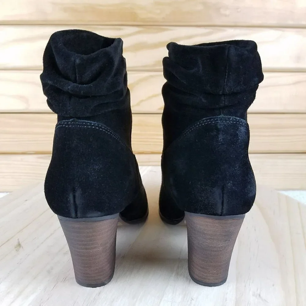 Biker Western Black Distressed Women's 6 M Suede/Leather Slouch Heeled Boots NEW